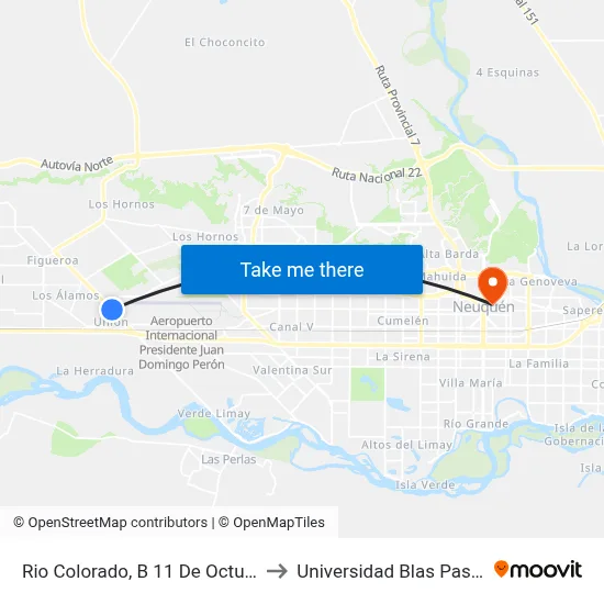 Rio Colorado, B 11 De Octubre to Universidad Blas Pascal map