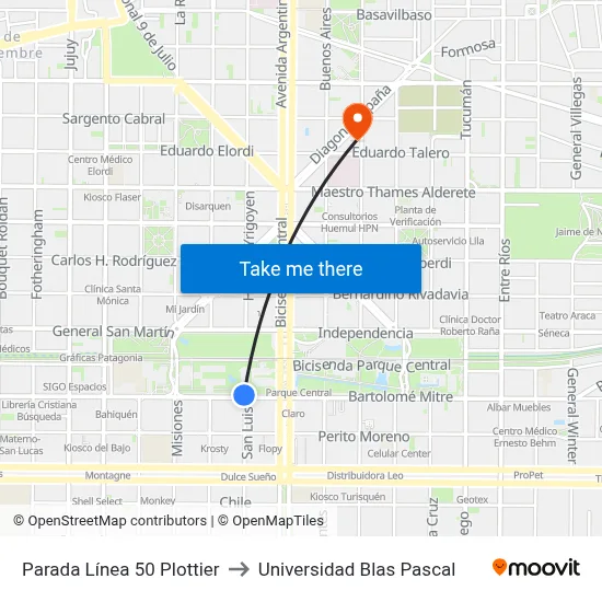 Parada Línea 50 Plottier to Universidad Blas Pascal map