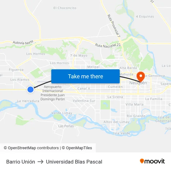 Barrio Unión to Universidad Blas Pascal map