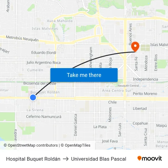 Hospital Buquet Roldán to Universidad Blas Pascal map