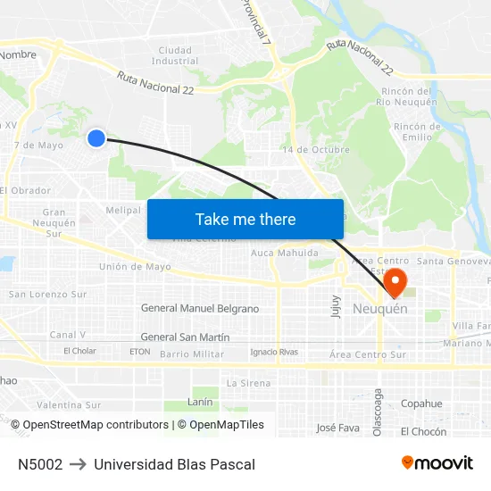 N5002 to Universidad Blas Pascal map