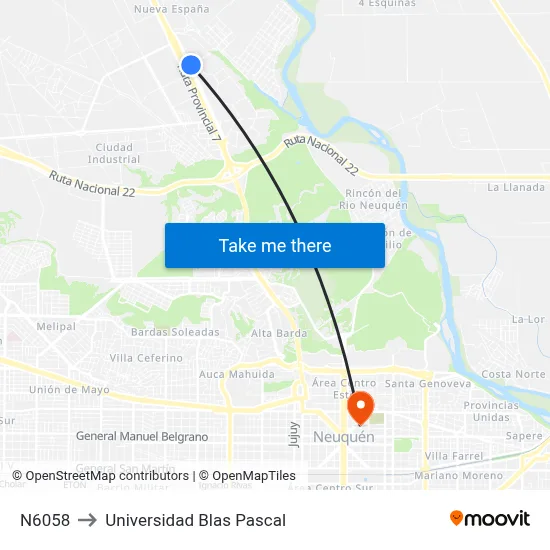 N6058 to Universidad Blas Pascal map