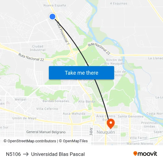 N5106 to Universidad Blas Pascal map