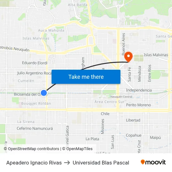 Apeadero Ignacio Rivas to Universidad Blas Pascal map