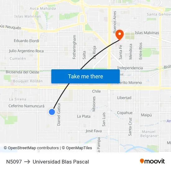 N5097 to Universidad Blas Pascal map