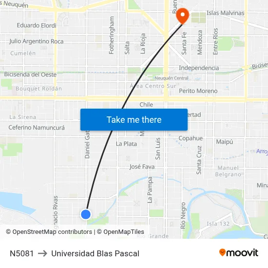 N5081 to Universidad Blas Pascal map