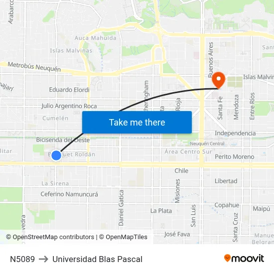 N5089 to Universidad Blas Pascal map