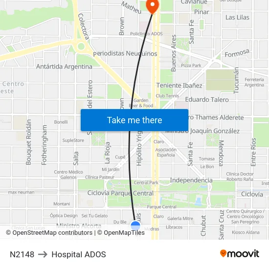 N2148 to Hospital ADOS map