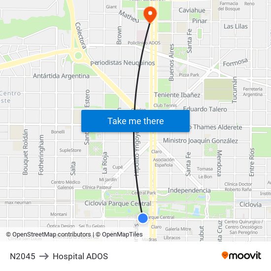 N2045 to Hospital ADOS map