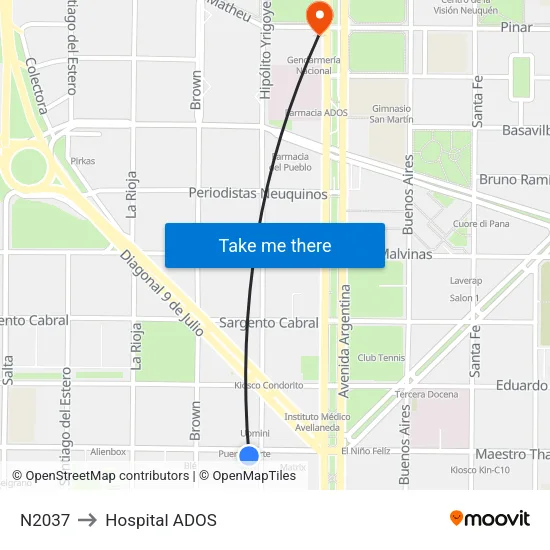N2037 to Hospital ADOS map