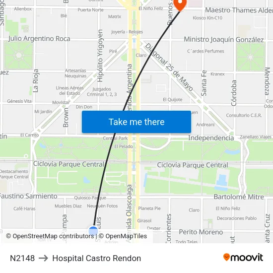 N2148 to Hospital Castro Rendon map