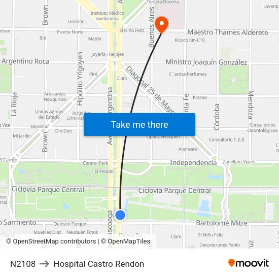 N2108 to Hospital Castro Rendon map