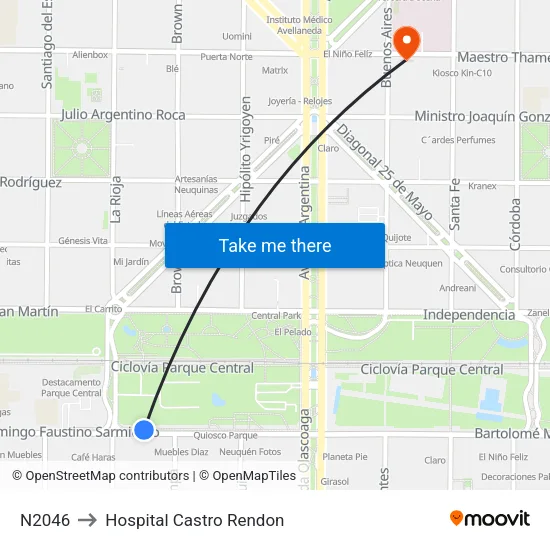 N2046 to Hospital Castro Rendon map