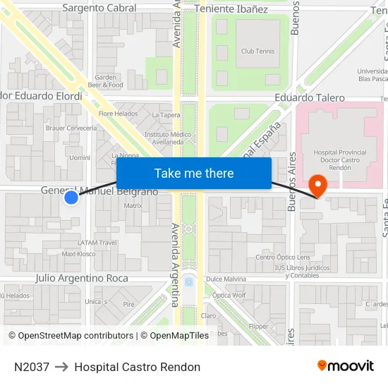 N2037 to Hospital Castro Rendon map