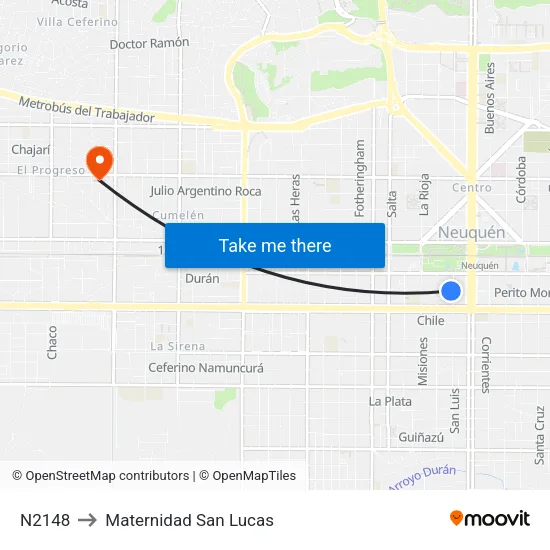 N2148 to Maternidad San Lucas map