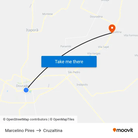 Marcelino Pires to Cruzaltina map