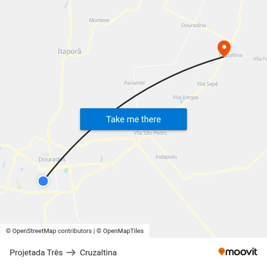 Projetada Três to Cruzaltina map