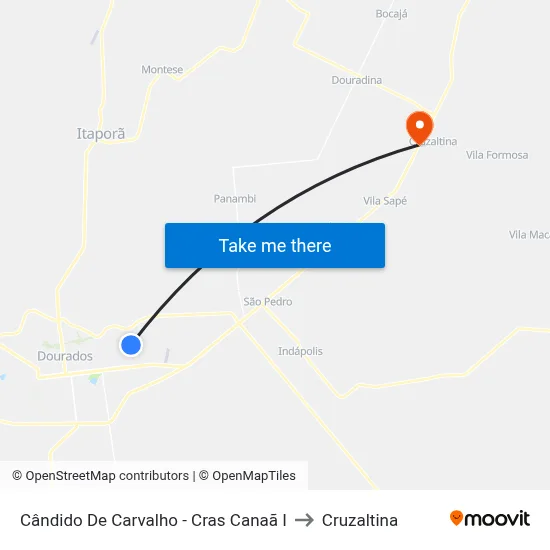 Cândido De Carvalho - Cras Canaã I to Cruzaltina map