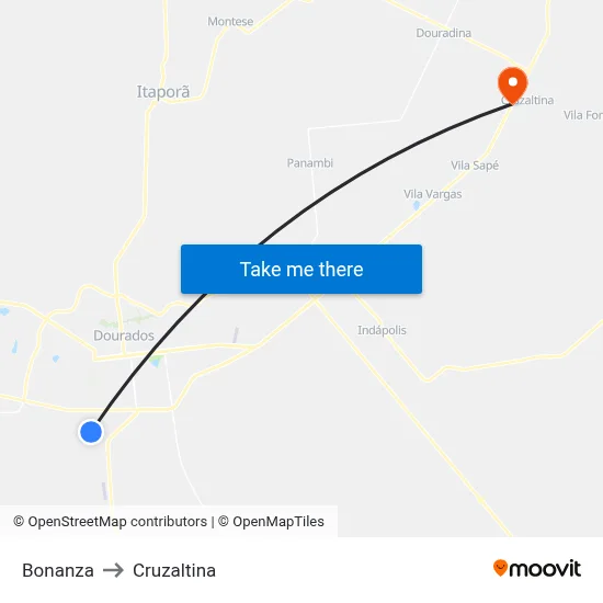 Bonanza to Cruzaltina map