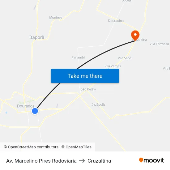Av. Marcelino Pires Rodoviaria to Cruzaltina map