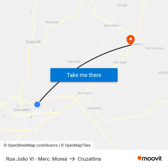Rua João VI - Merc. Moreá to Cruzaltina map