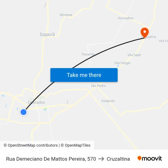 Rua Demeciano De Mattos Pereira, 570 to Cruzaltina map