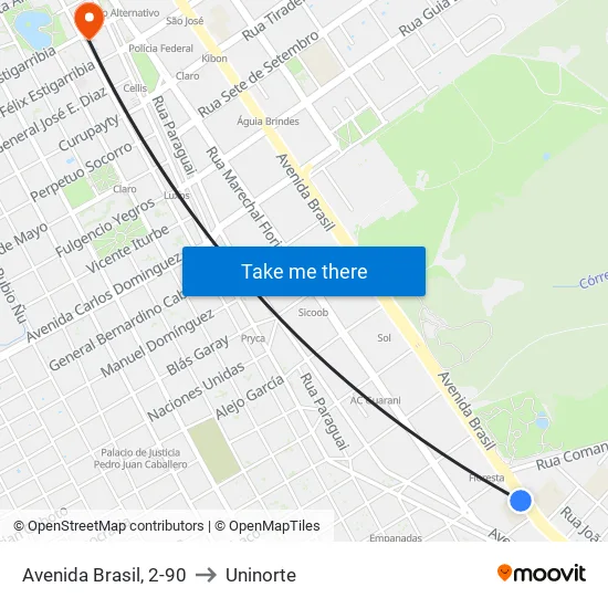 Avenida Brasil, 2-90 to Uninorte map