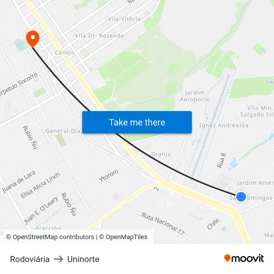 Rodoviária to Uninorte map