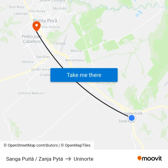 Sanga Puitã / Zanja Pytá to Uninorte map