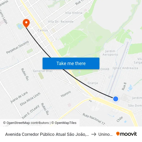 Avenida Corredor Público Atual São João, 184 to Uninorte map