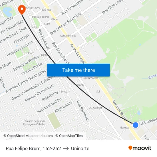 Rua Felipe Brum, 162-252 to Uninorte map