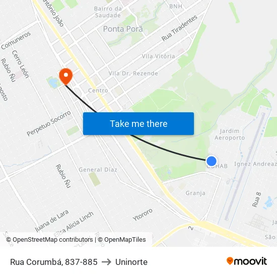 Rua Corumbá, 837-885 to Uninorte map