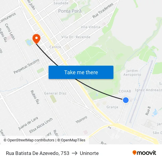 Rua Batista De Azevedo, 753 to Uninorte map