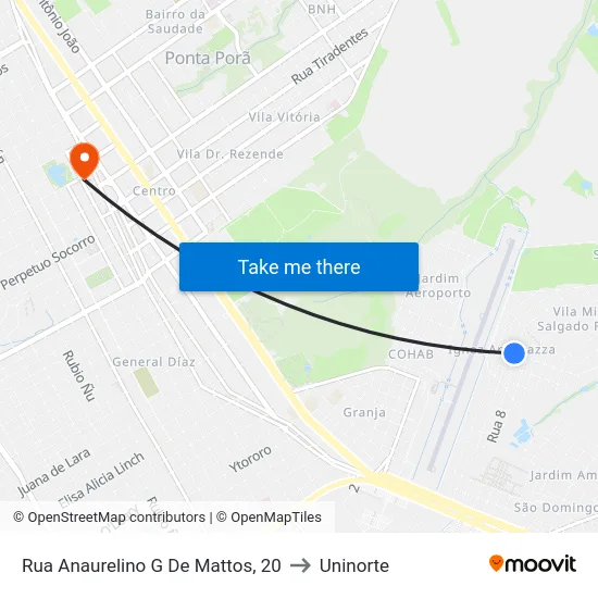 Rua Anaurelino G De Mattos, 20 to Uninorte map