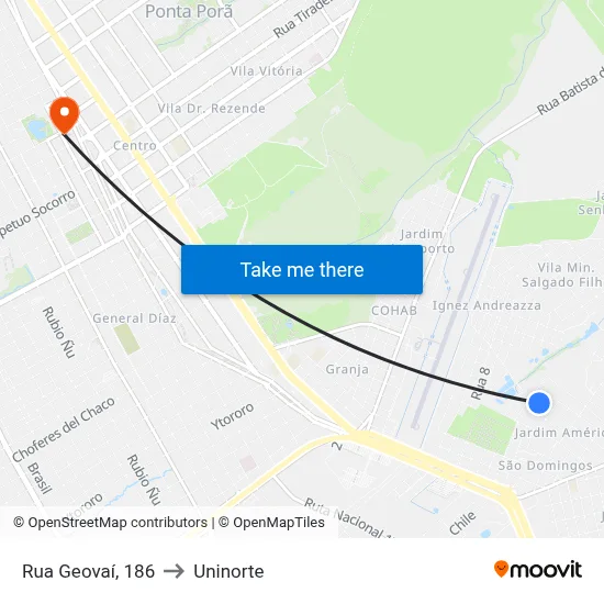 Rua Geovaí, 186 to Uninorte map