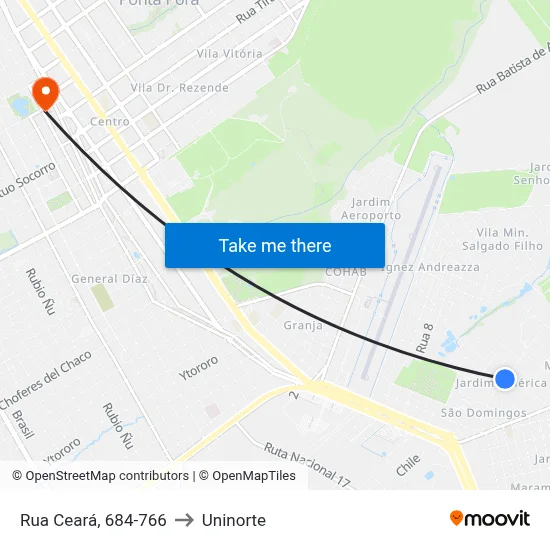 Rua Ceará, 684-766 to Uninorte map