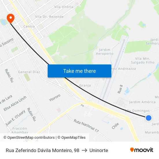 Rua Zeferindo Dávila Monteiro, 98 to Uninorte map