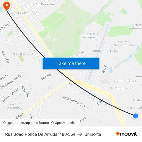 Rua João Ponce De Arruda, 480-564 to Uninorte map