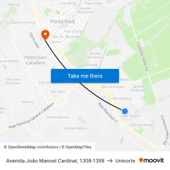 Avenida João Manoel Cardinal, 1308-1398 to Uninorte map