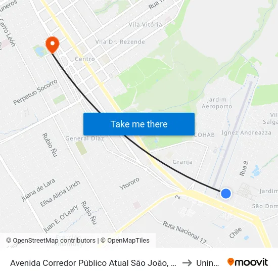 Avenida Corredor Público Atual São João, 2442-2560 to Uninorte map