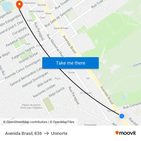 Avenida Brasil, 836 to Uninorte map