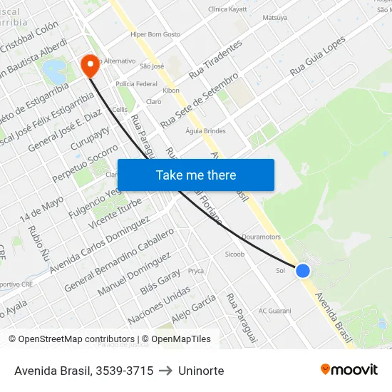 Avenida Brasil, 3539-3715 to Uninorte map