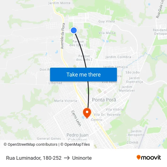 Rua Luminador, 180-252 to Uninorte map