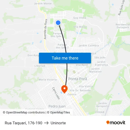 Rua Taquarí, 176-190 to Uninorte map