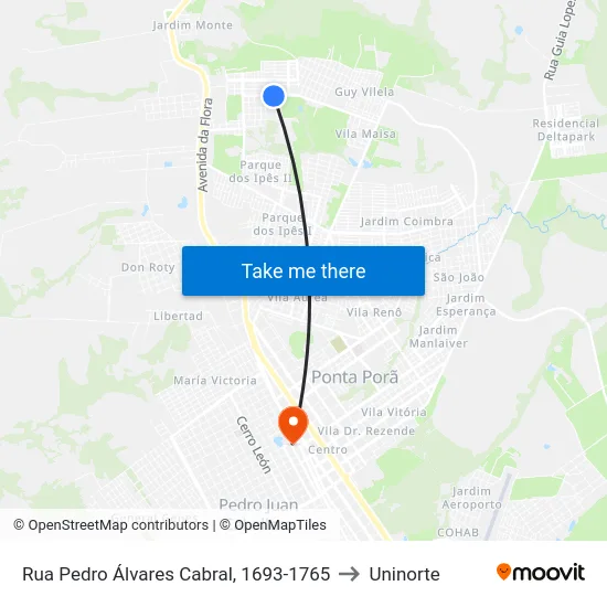 Rua Pedro Álvares Cabral, 1693-1765 to Uninorte map