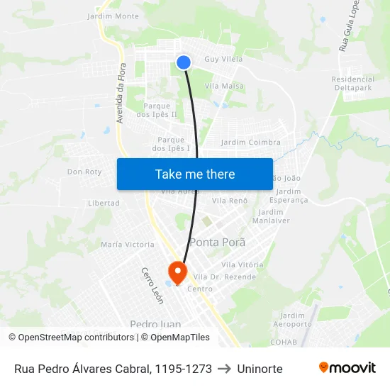 Rua Pedro Álvares Cabral, 1195-1273 to Uninorte map