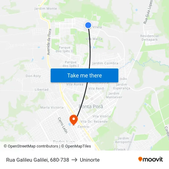 Rua Galileu Galilei, 680-738 to Uninorte map
