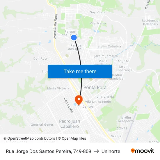 Rua Jorge Dos Santos Pereira, 749-809 to Uninorte map