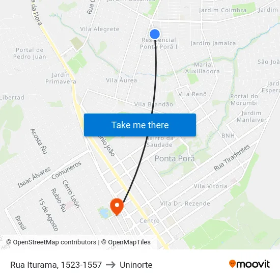Rua Iturama, 1523-1557 to Uninorte map