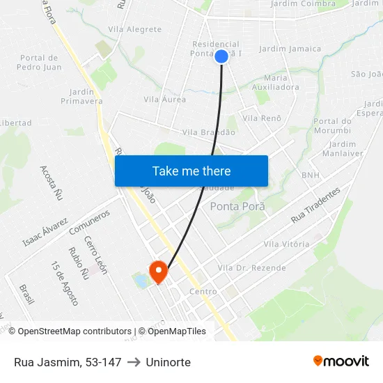 Rua Jasmim, 53-147 to Uninorte map
